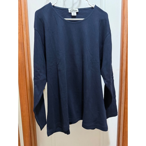 Tri-Mountain Tops - Tri-Mountain Womens 2XL Navy Blue Long Sleeve Cotton T-Shirt Crewneck Top RN 880